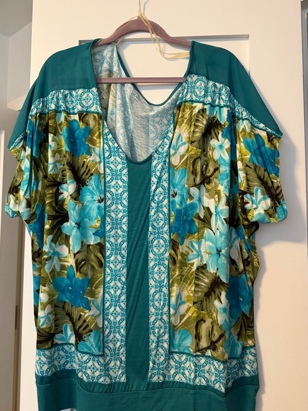 Lane Bryant Teal Floral V-Neck Tunic
